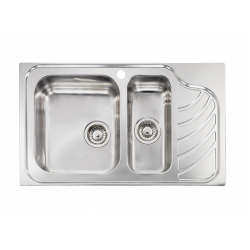 Ανοξείδωτος Νεροχύτης 86×51 με 1 Γούρνα και 1 Βοηθητική και Μαξιλάρι Επικαθήμενος Sanitec Eureka 11754 2VR - 2VS  Inox Σατινέ